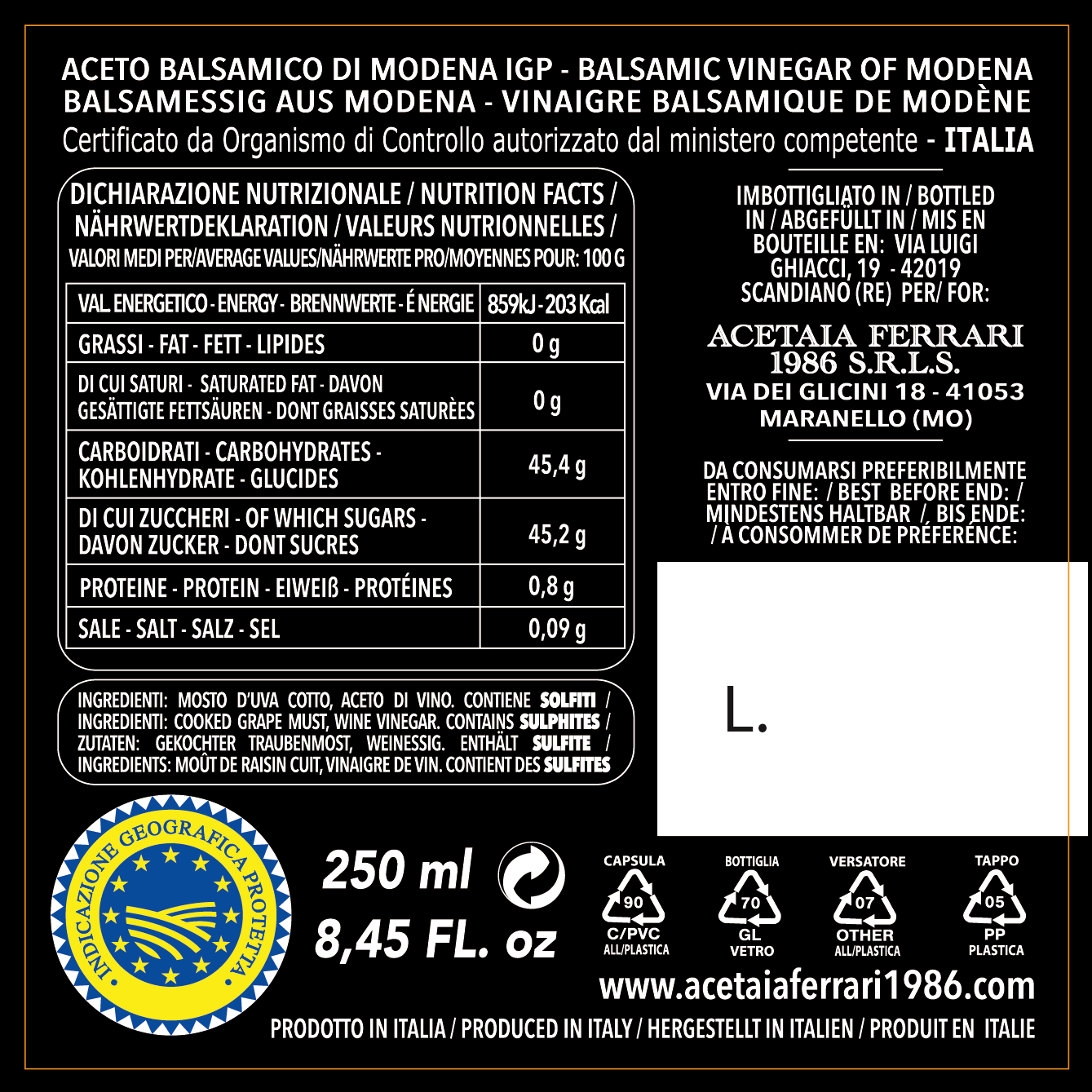 BRONZO BALSAMICO g.g.A. - Ferrari 1986 - 8 Travasi